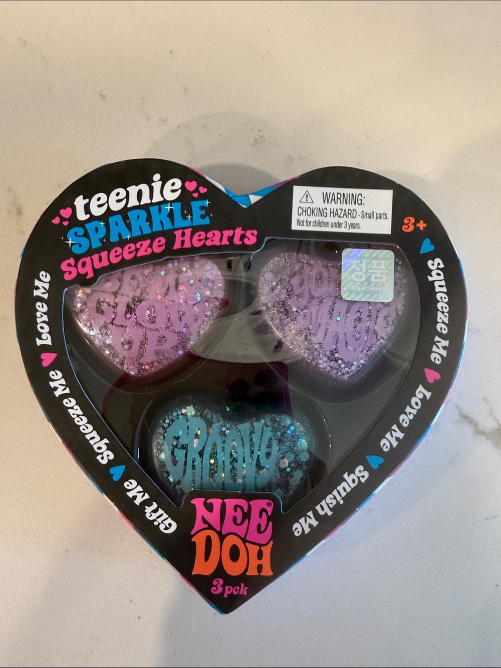 Teenie Sparkle Squeeze Hearts 3-Pack — Pink, Purple & Blue by